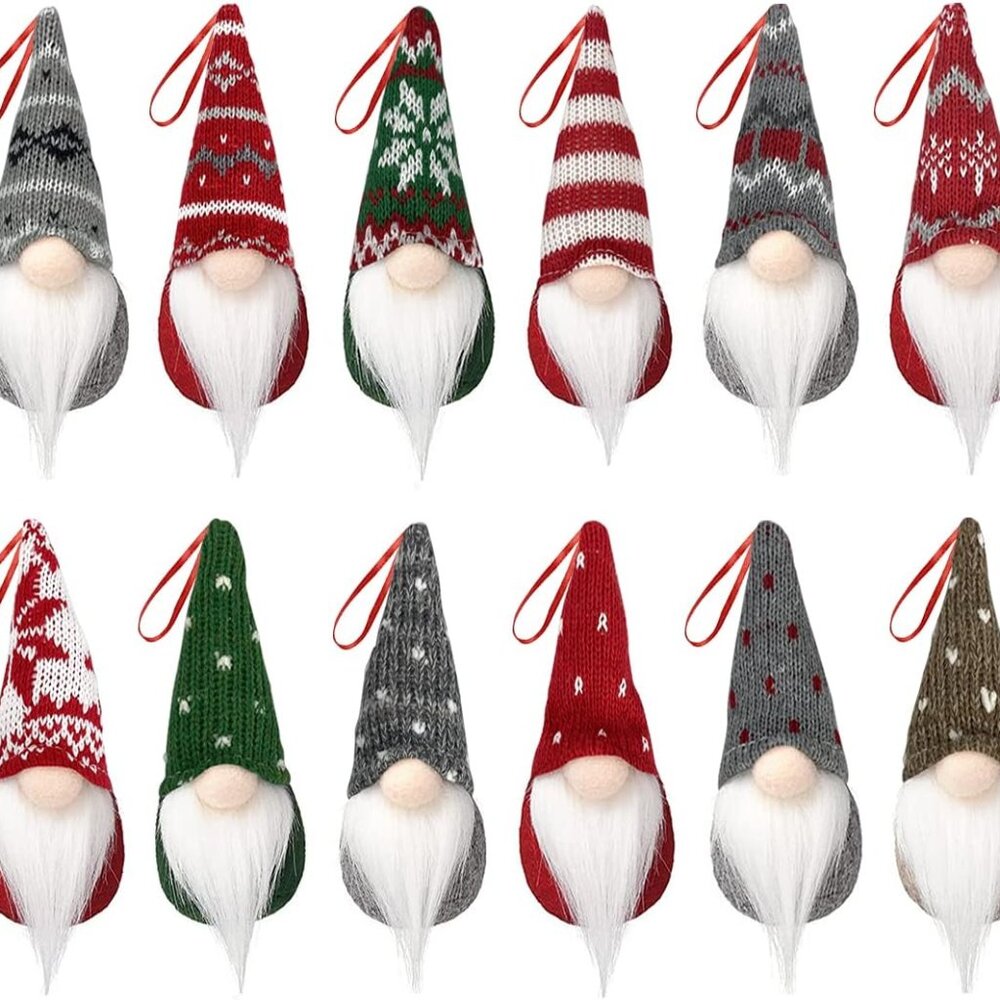 12 Pack Christmas Ornaments Hanging Christmas Gnomes for Christmas Tree Decorati